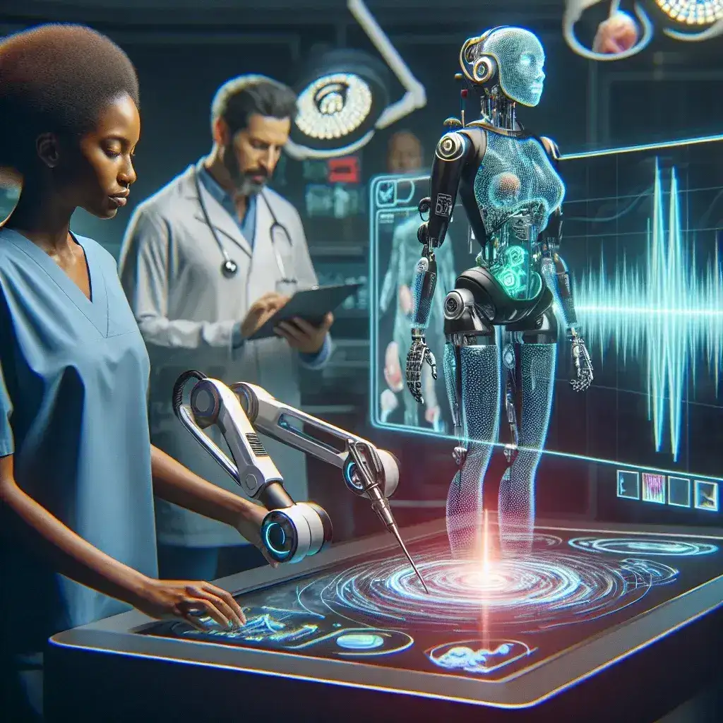 "Surgeon using voice-guided learning frameworks in robotic surgery, demonstrating advanced technology for enhanced surgical precision and training."
