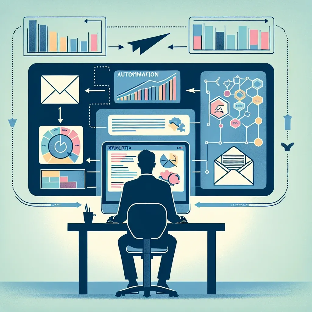 "Illustration of a digital dashboard displaying automated data gathering tools for newsletter creation, emphasizing an efficient content workflow in a guide on streamlining newsletter processes."