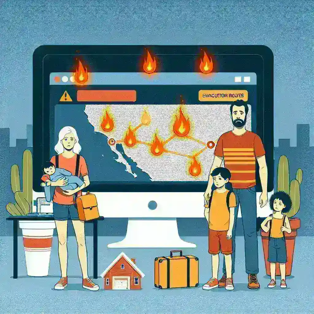 "Google Flights interface displaying wildfire evacuation advisory alerts, highlighting travel safety features for users in affected areas."