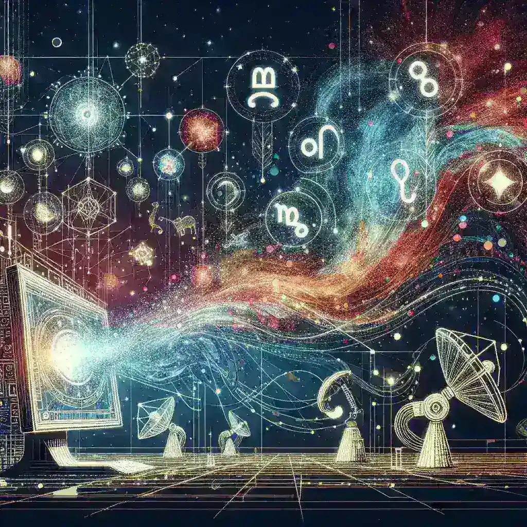 "Astrology streaming platform interface showcasing AI-generated zodiac-based drama storylines, with vibrant astrological symbols and interactive features."
